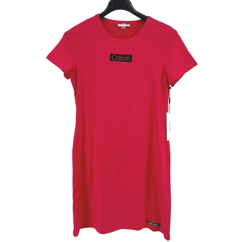 Calvin Klein T-Shirt Dress Womens M Hot Pink Solid Slim Fit Modern NWT CD9A1L64